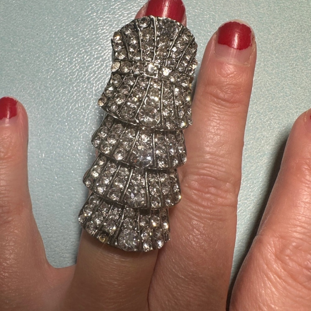 Vintage Rhinestone Full Finger Shield ring size 5.5